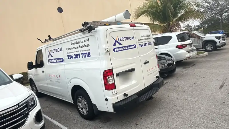 Xlectrical work van with Tesla Certified Installer decal