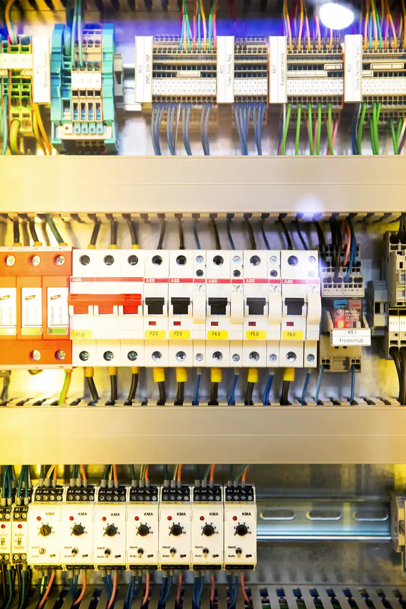 Circuit breakers and a surge protective device inside an electrical panel